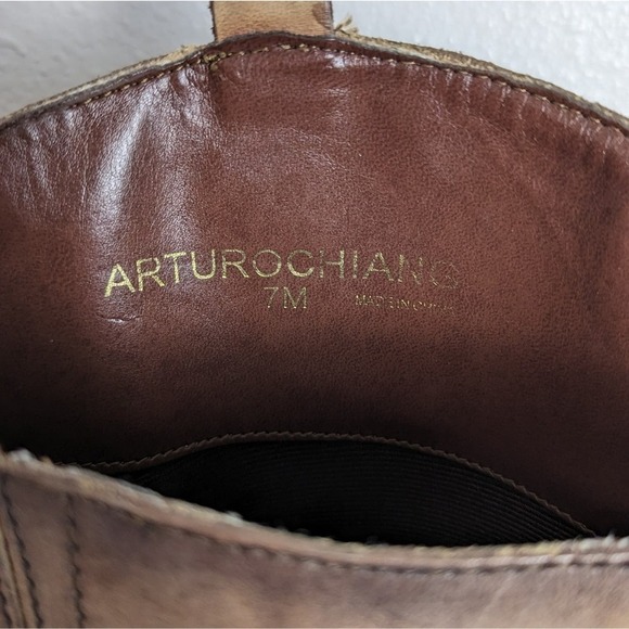 Arturo Chiang Women's 7 Tan Distressed Button Embellished Tall Riding Boots - Picture 8 of 16